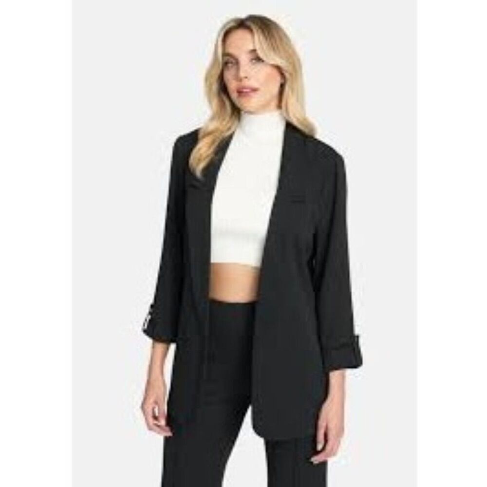 Anne Klein Women’s Black Open Front 3/4 Sleeve Blazer Jacket Size M